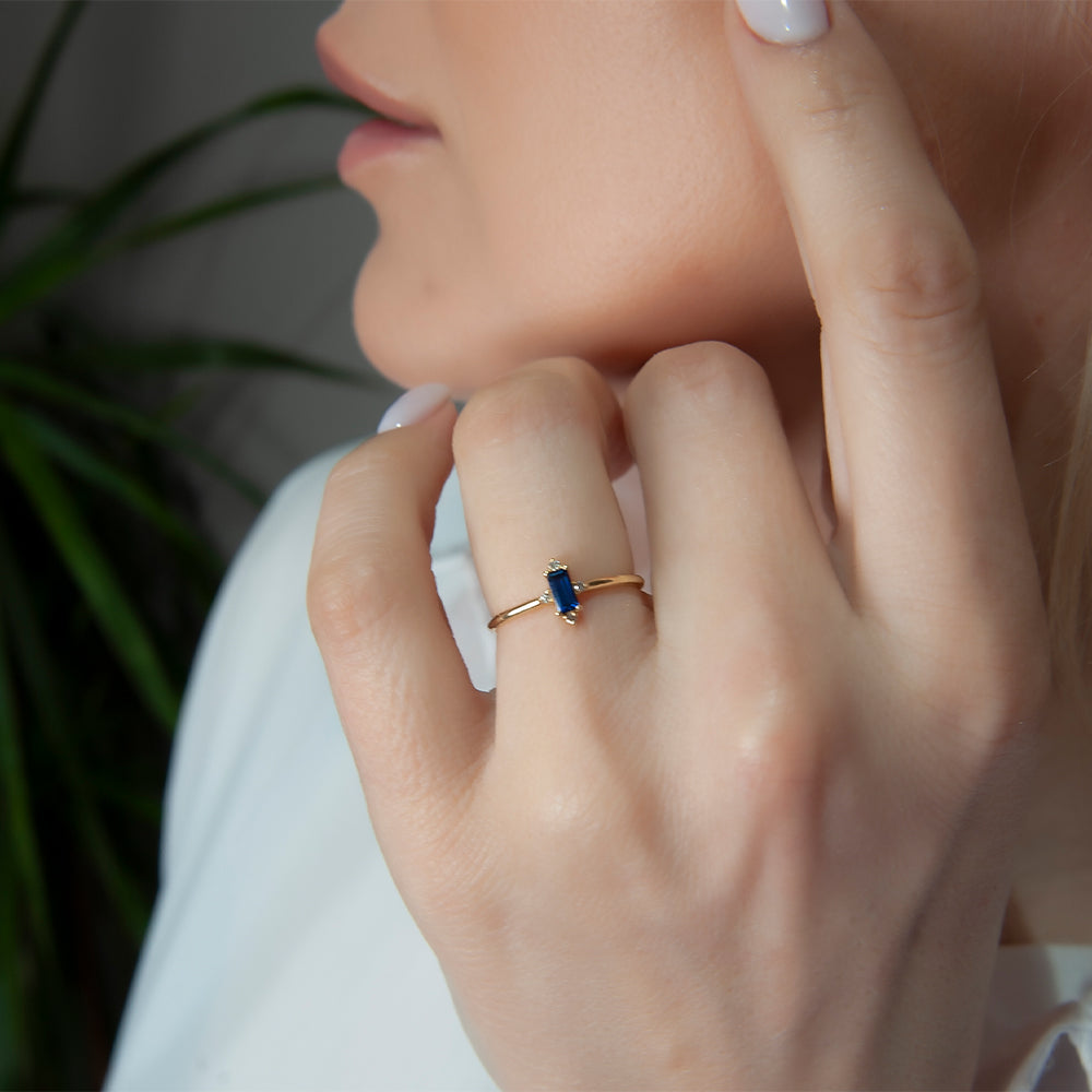 Baguette Cut Diamond Sapphire Engagement Ring