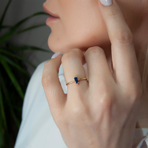 Baguette Cut Diamond Sapphire Engagement Ring