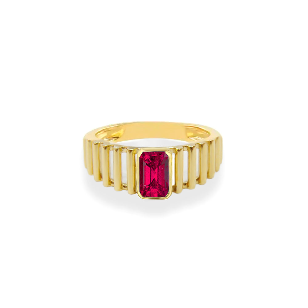 14K Gold Rectangular Ruby Gemstone Ring