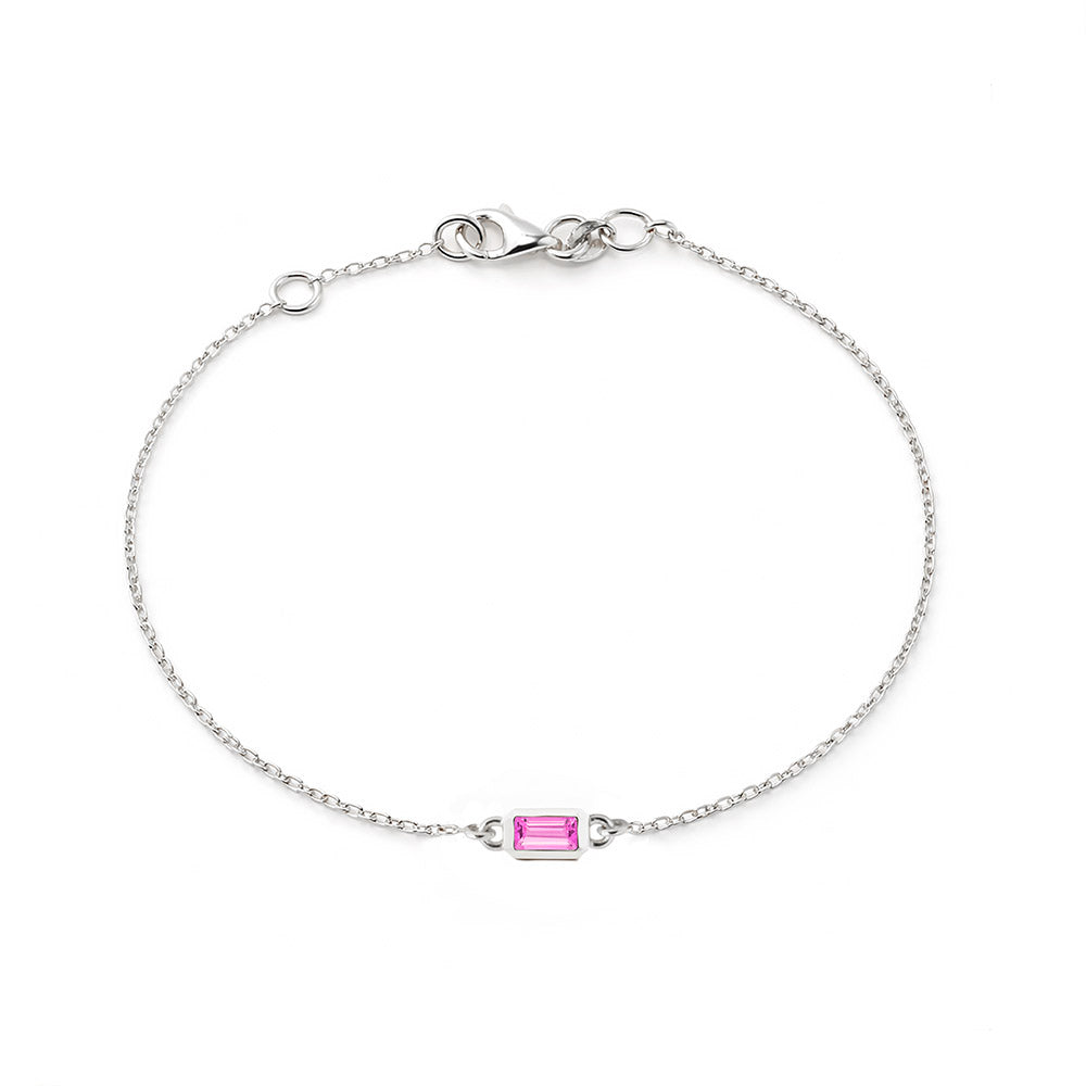 Baguette Pink Sapphire Bracelet, Minimalist Feminine Bracelet