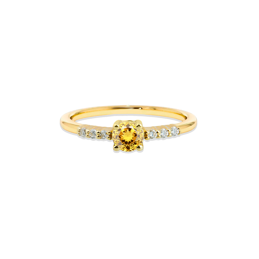 14K Gold Citrine Diamond Ring / Sunshine Gemstone Ring