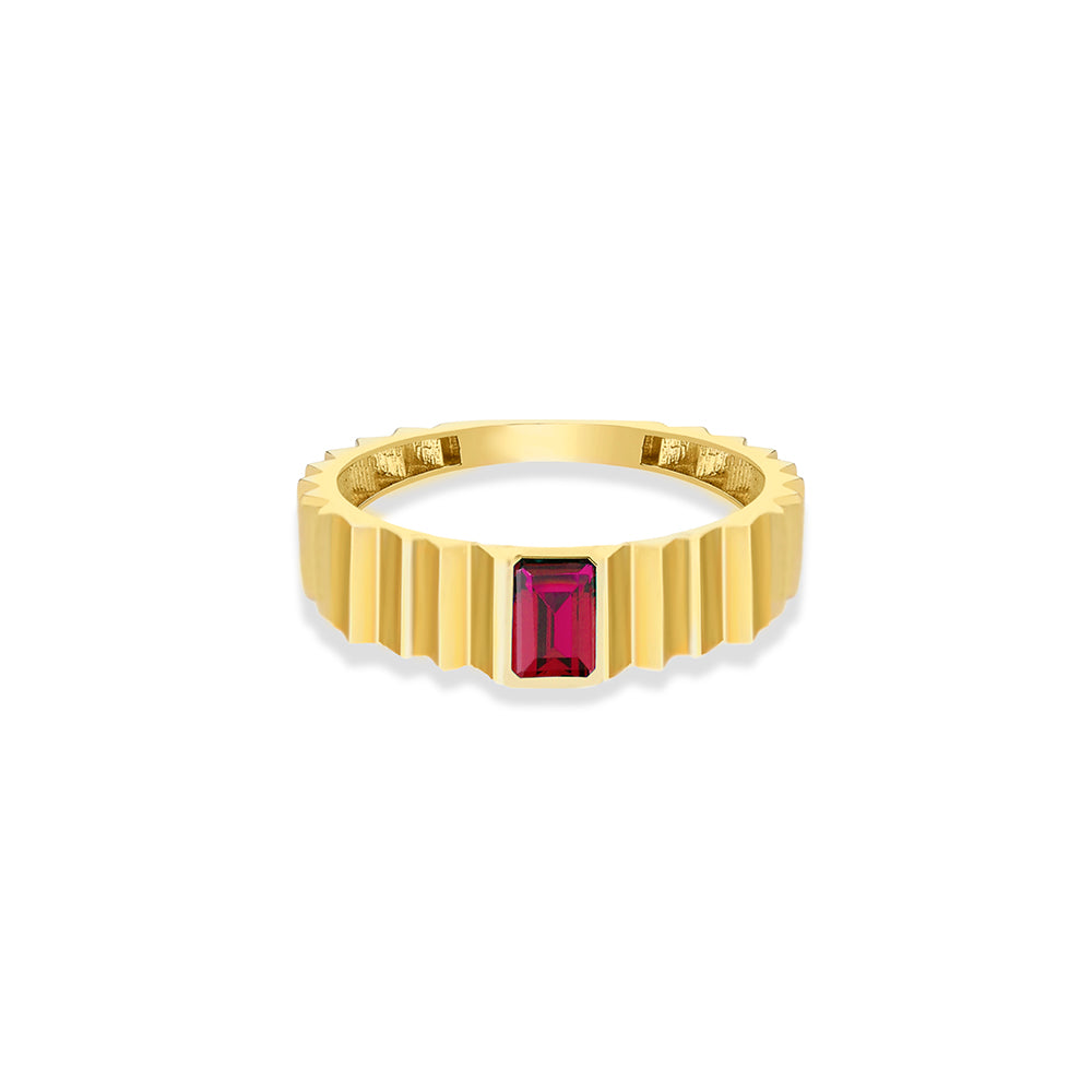14K Gold Ruby Step Edge Ring