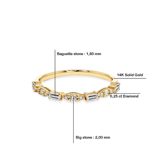 14K Gold Baguette & Round Diamond Band