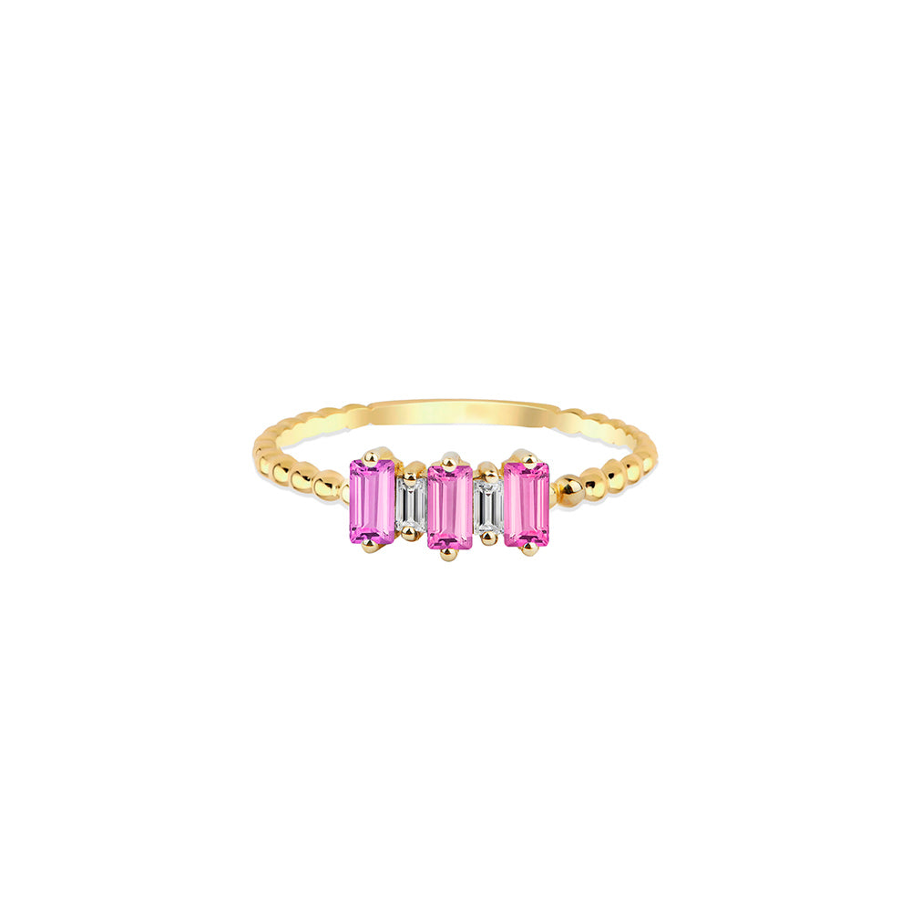 Pink Sapphire Baguette Ring / Diamond Pink Ring