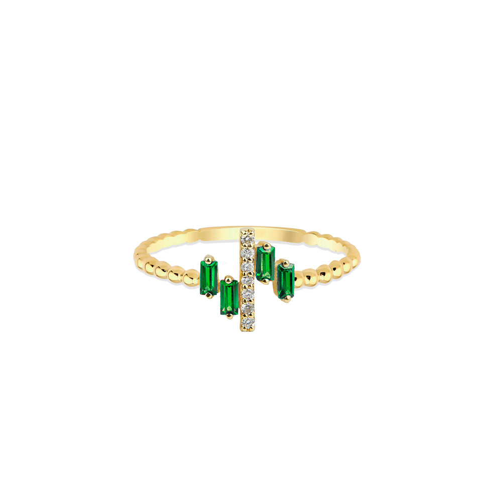 14K Gold Emerald Baguette Ring / Dainty Diamond Ring
