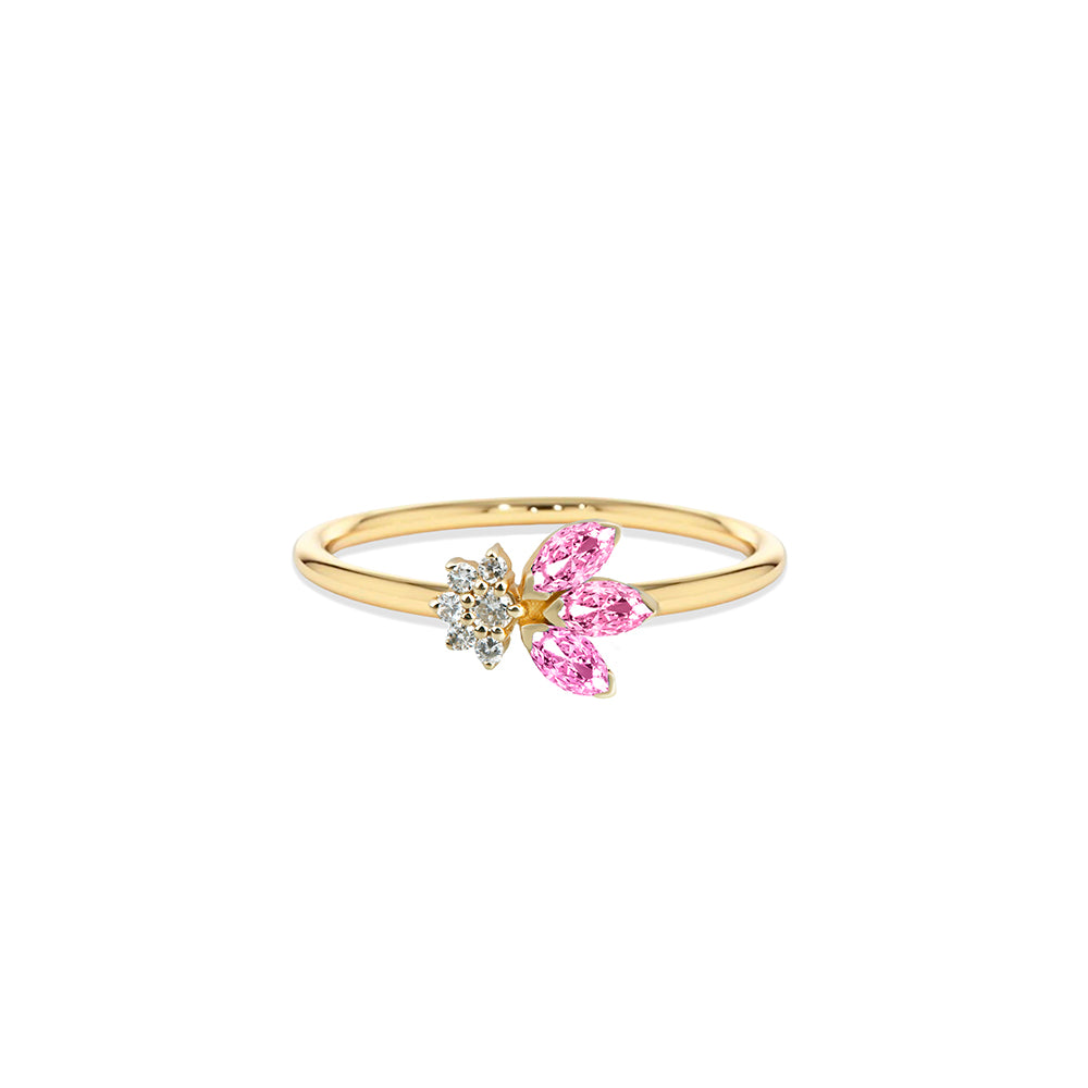 Diamond Pink Sapphire Leaf Ring / Anniversary Gift