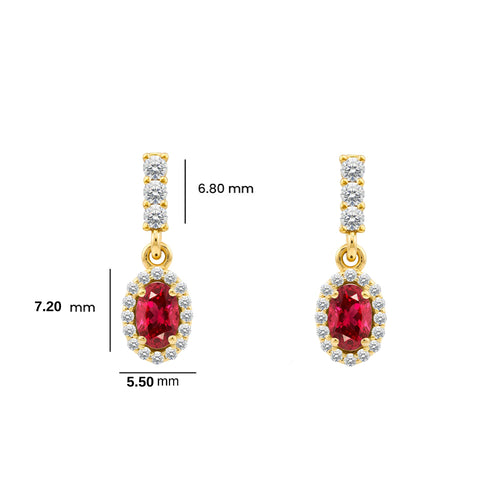 14K Gold Ruby Oval Earrings