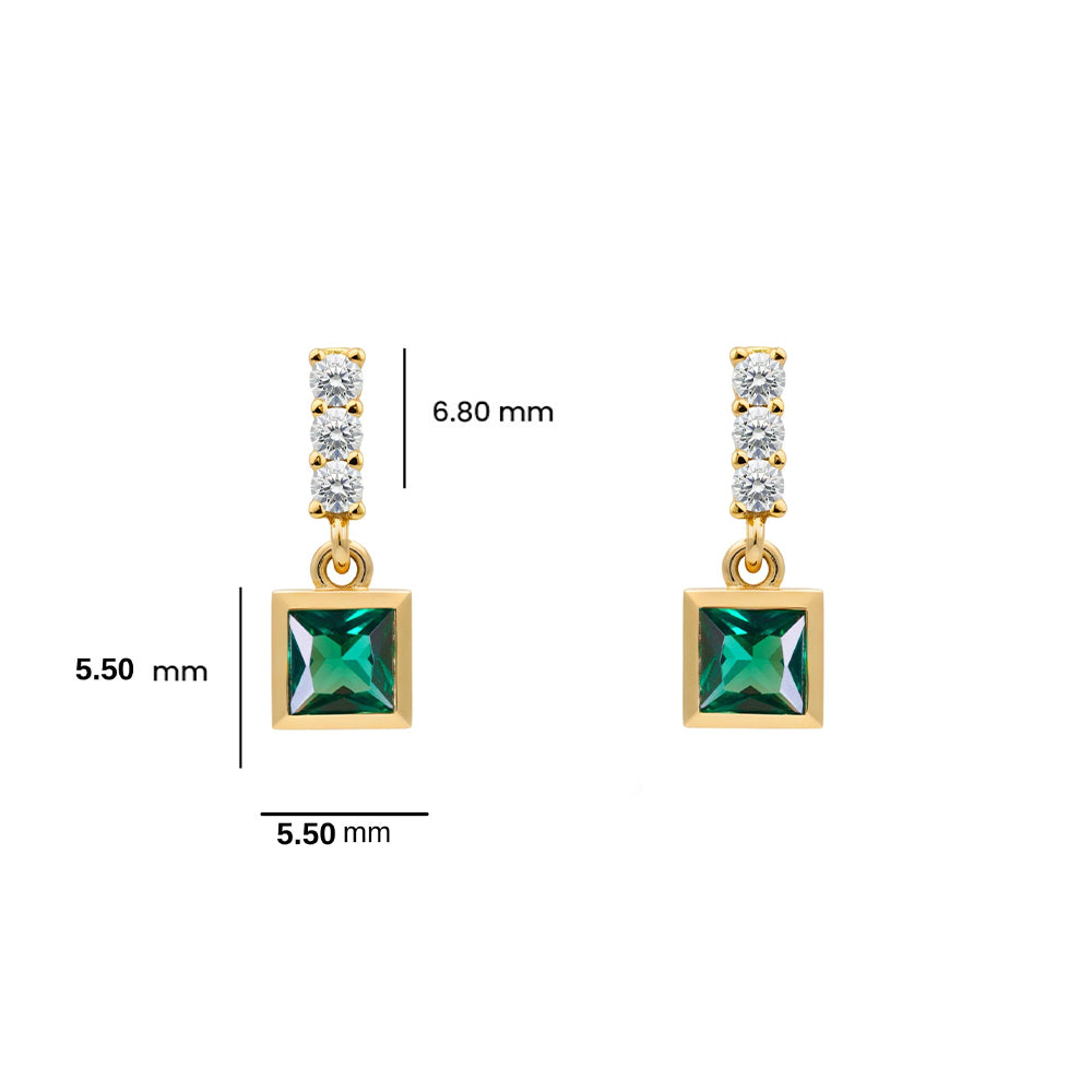 14K Gold Emerald Square Earrings