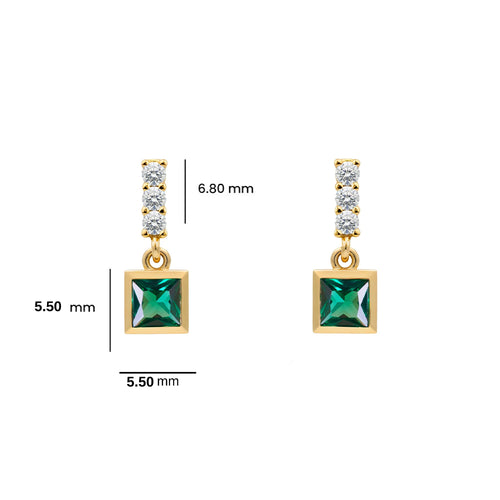 14K Gold Emerald Square Earrings