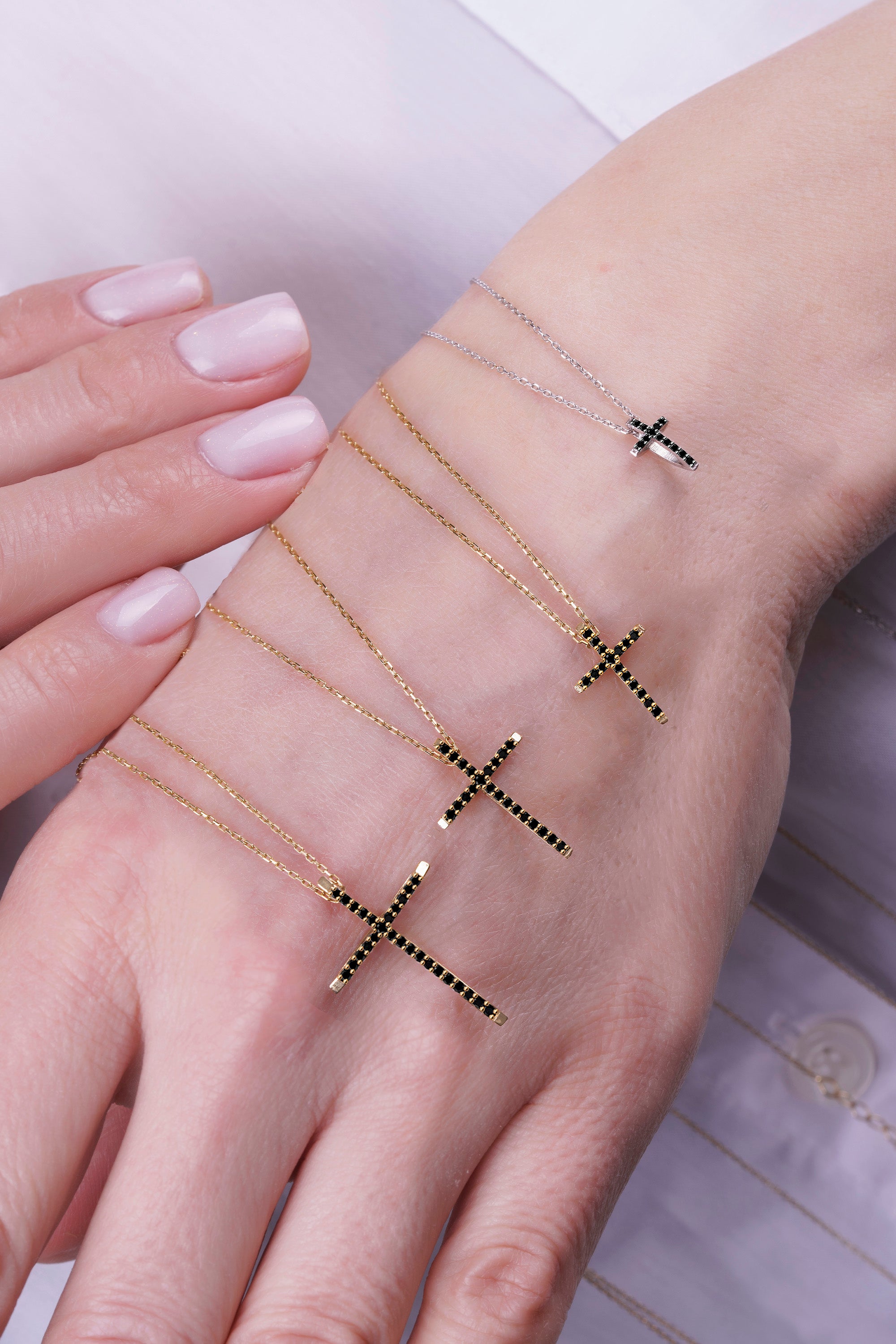 14K Gold Black Diamond Cross Necklace / Gold Faith Pendant