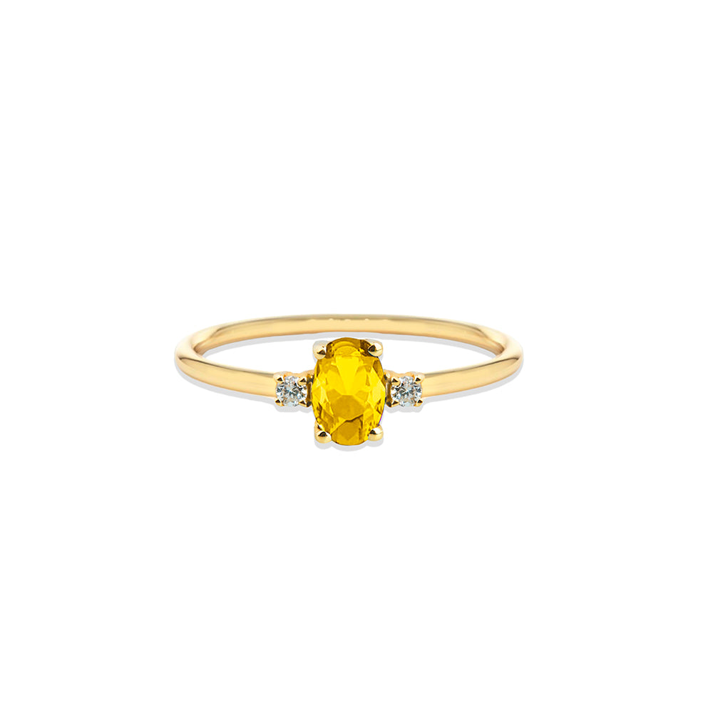 14K Gold Diamond Oval Citrine Ring / Anniversary Gift