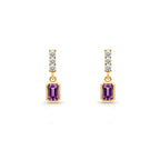 14K Gold Amethys Rectangular Earrings