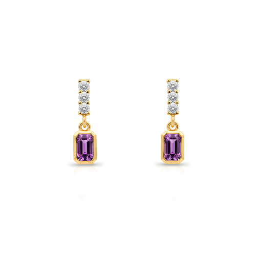 14K Gold Amethys Rectangular Earrings