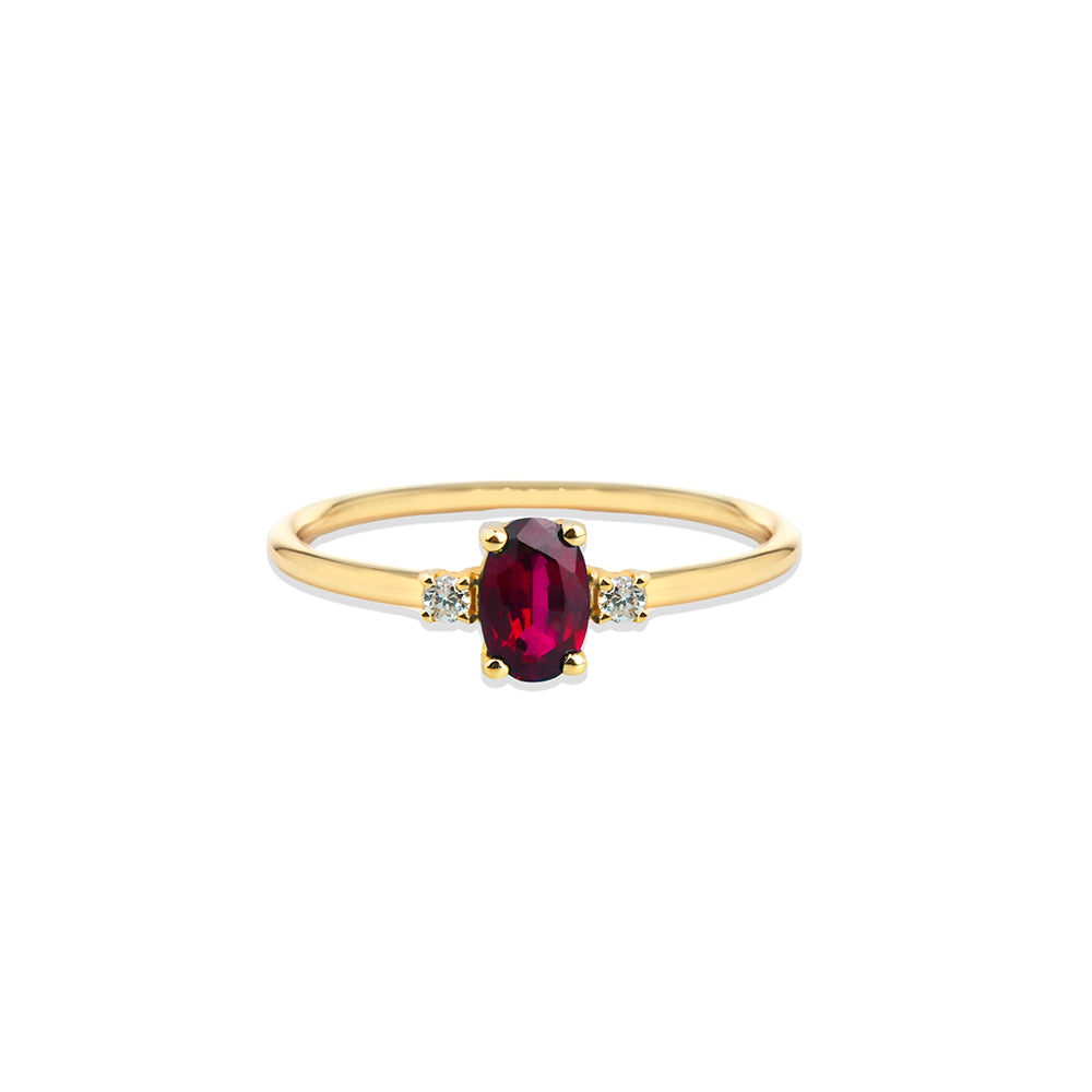 14K Gold Oval Ruby Diamond Ring / Ruby Engagement Ring