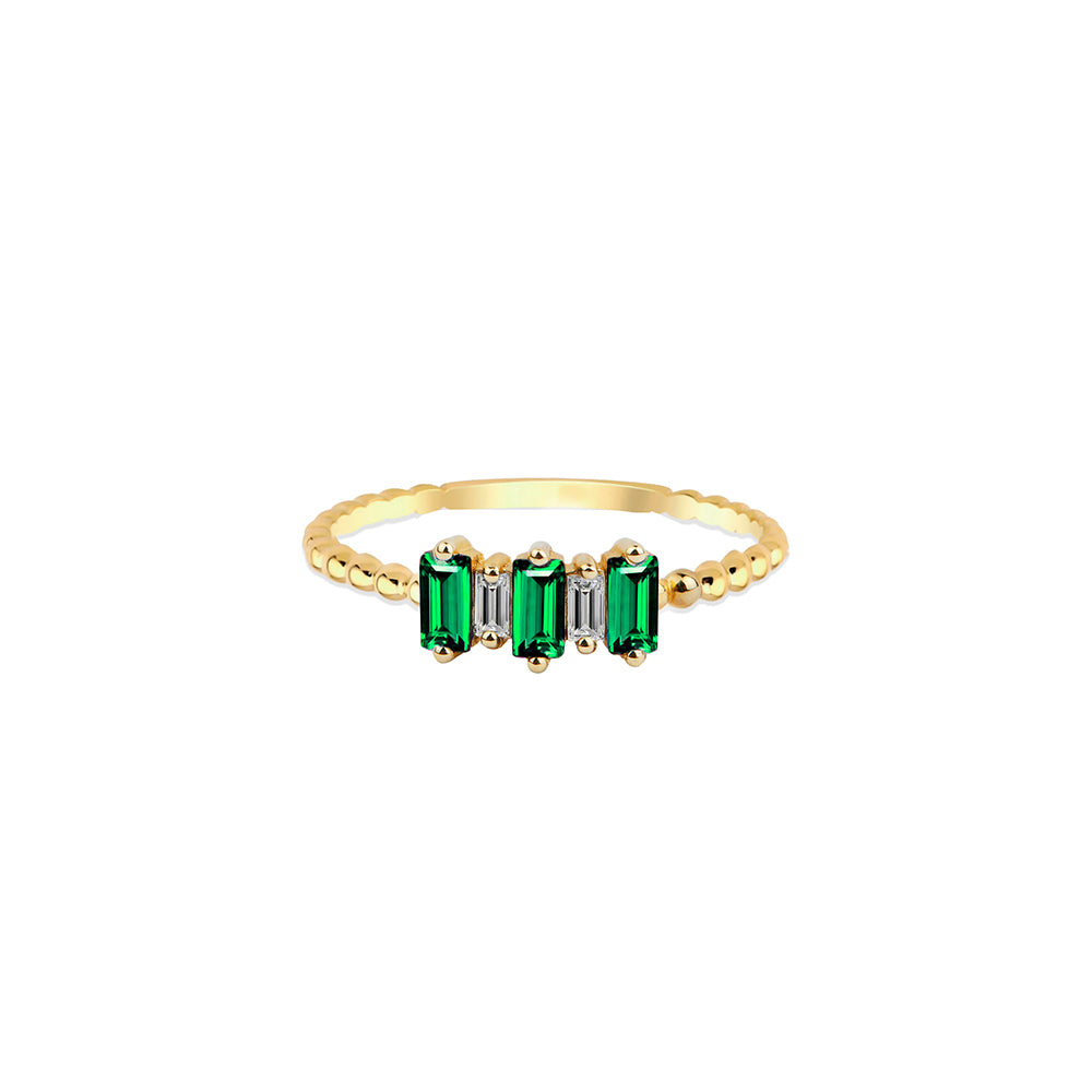 14K Gold Five Stone Baguette Setting / Emerald Diamond Ring