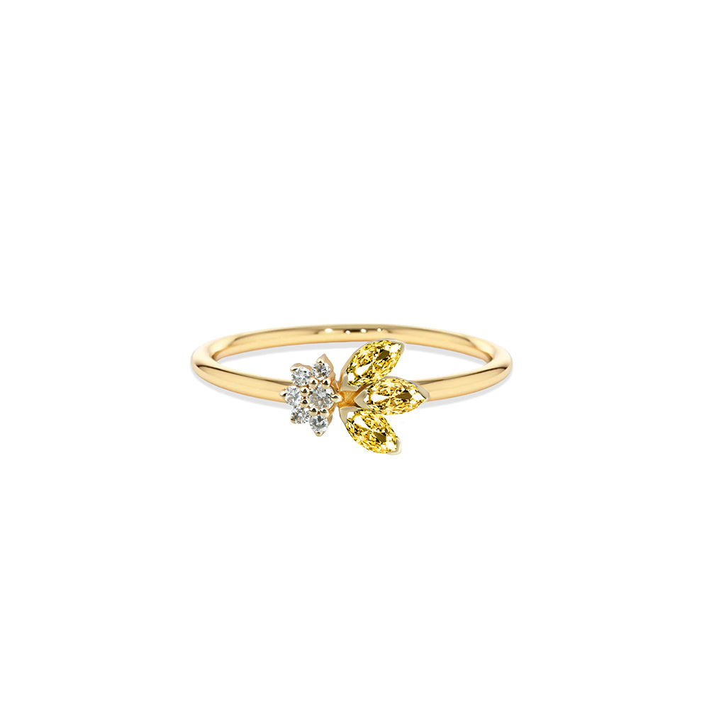 14K Gold Diamond Citrine Leaf Ring