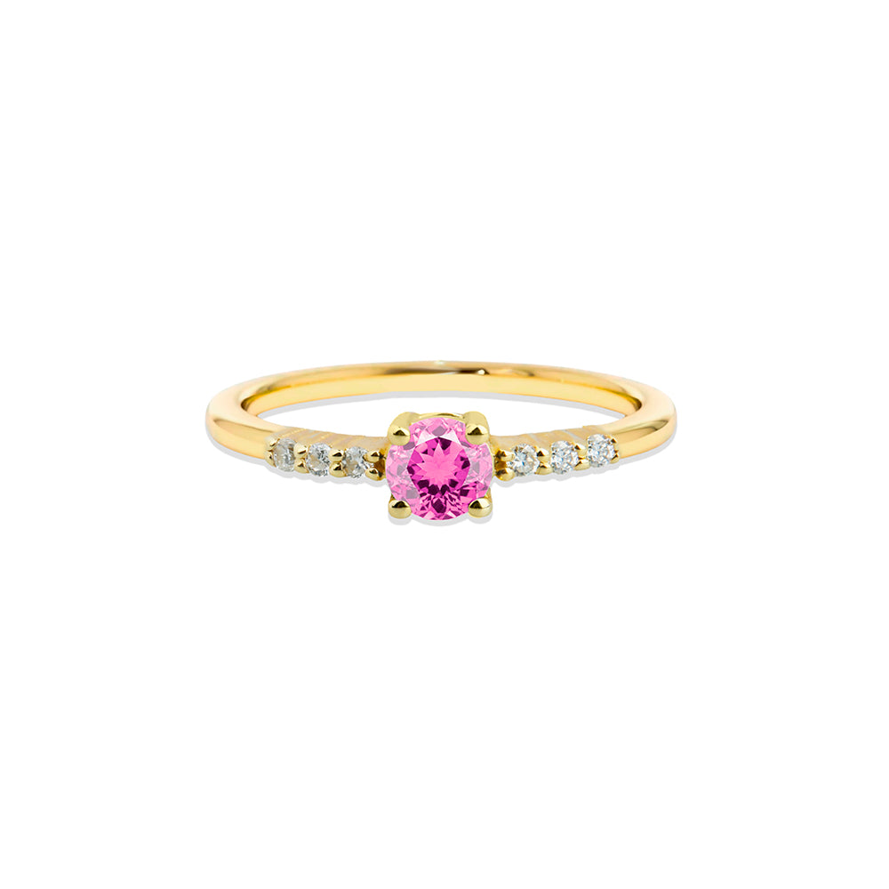 14K Gold Pink Sapphire Diamond Ring / Feminine Ring