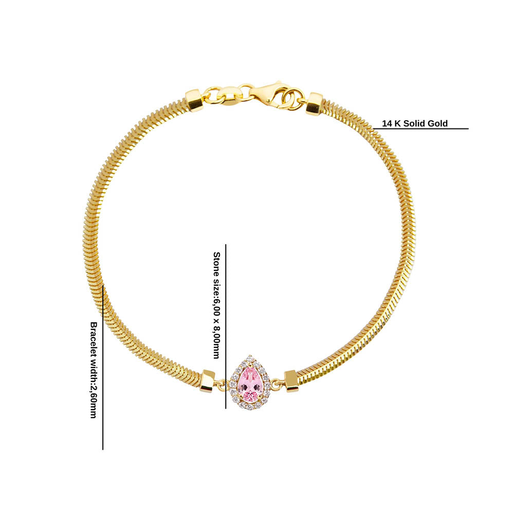 14K Gold Pear Pink Sapphire Bracelet / Feminine Bracelet