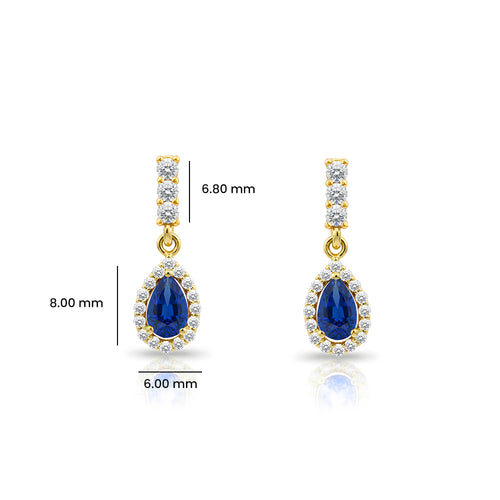 14K Gold Sapphire Pear Cut Earrings