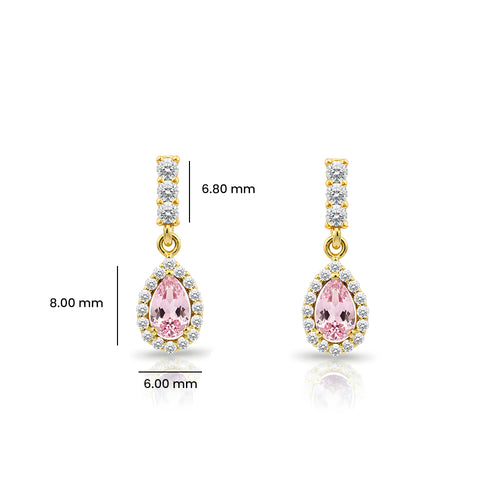 14K Gold Pink Sapphire Pear Cut Earrings