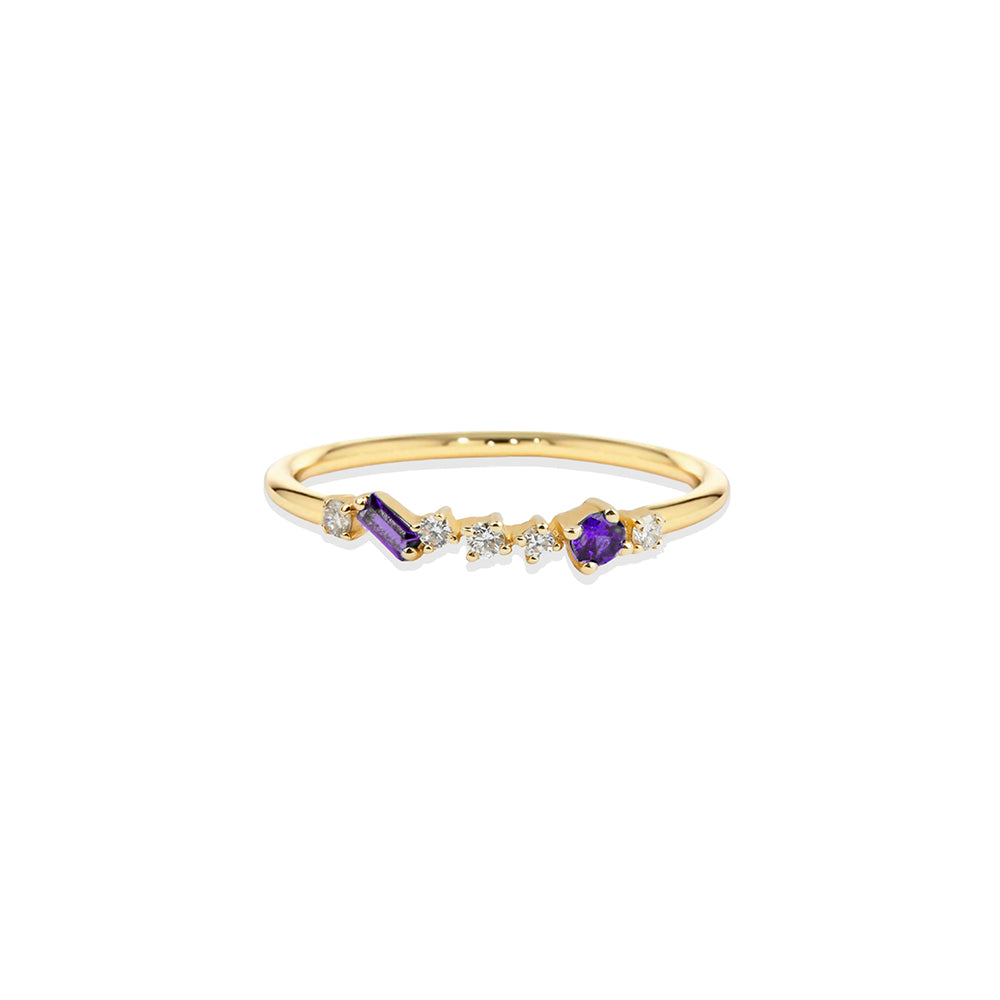 14K Gold Amethyst Diamond Ring