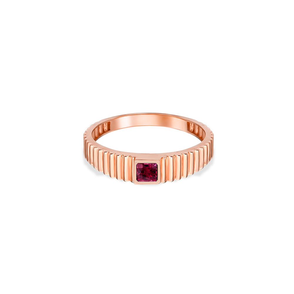 14K Gold Ruby Square Ring