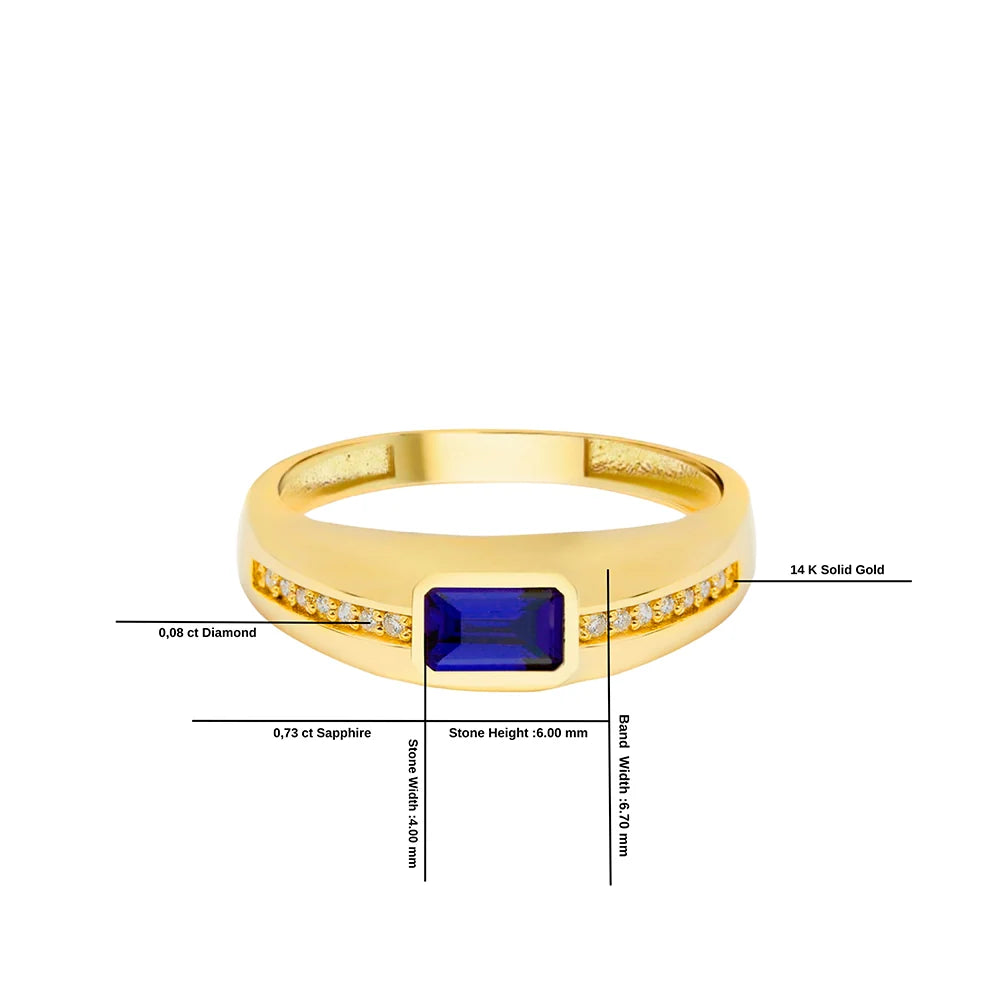 14K Gold Diamond Sapphire Ring, Anniversary Gift