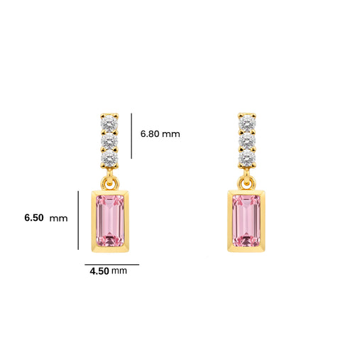 14K Gold Pink Sapphire Rectangular Earrings