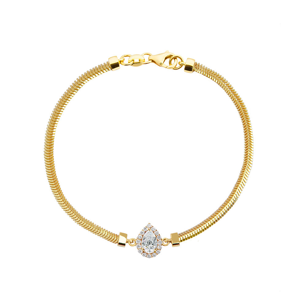 14K Gold Natural White Sapphire Bracelet / Pear Wedding Bracelet
