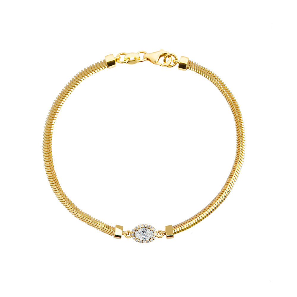 14K Gold Oval White Sapphire Diamond Bracelet / Bridal Bracelet