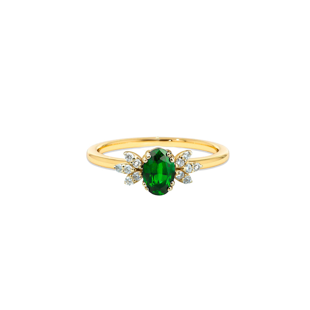 14K Gold Floral Emerald Ring