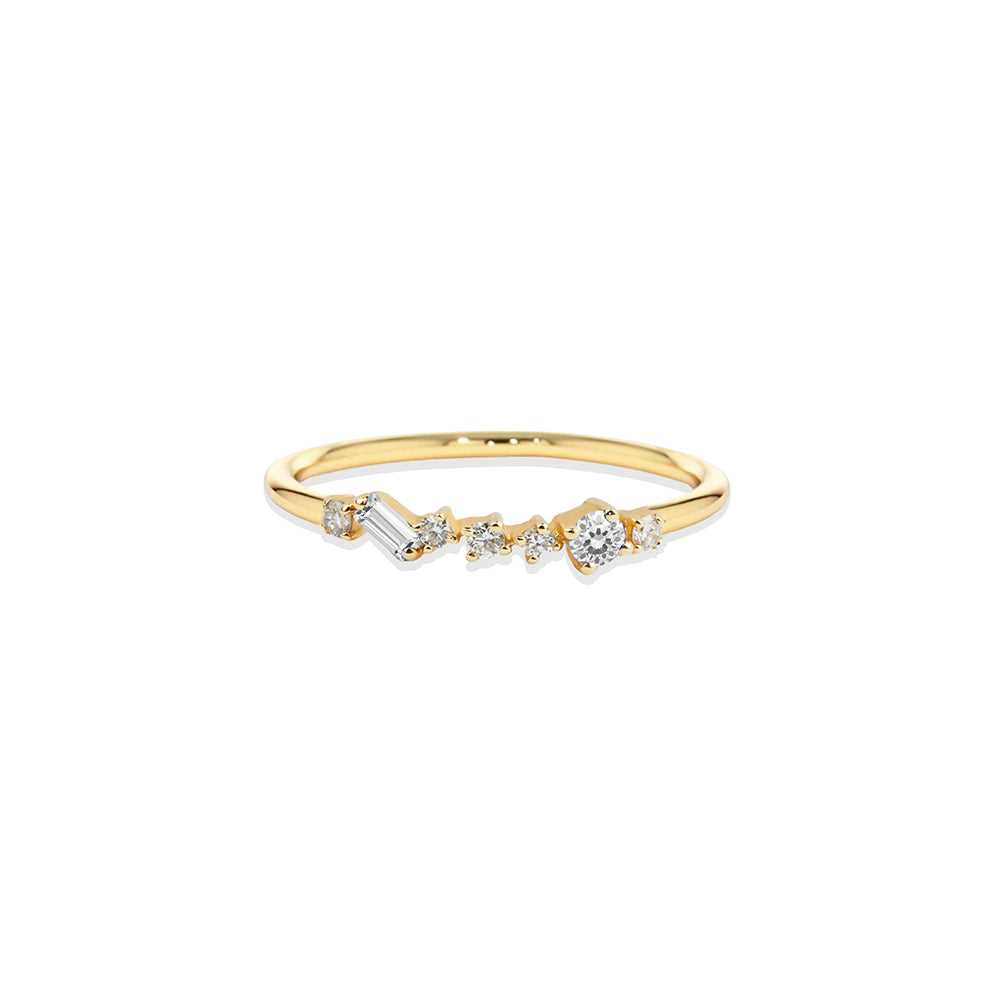 14K Gold White Sapphire Ring / Round Wedding Ring