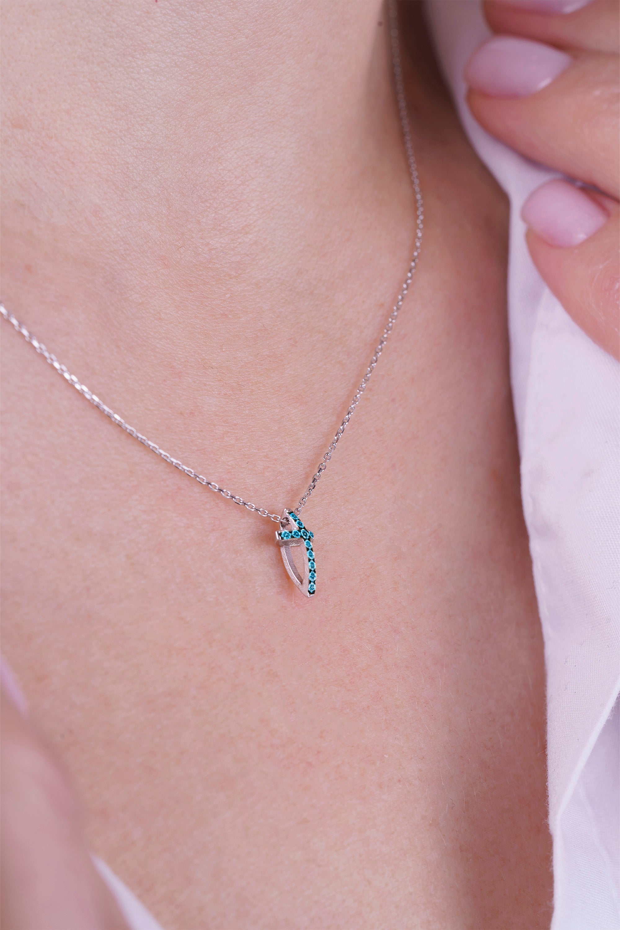 Minimalist Gold Aquamarine Cross Necklace