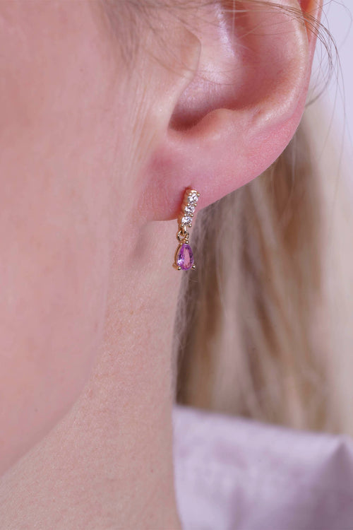 14K Gold Pink Sapphire Drop Earrings