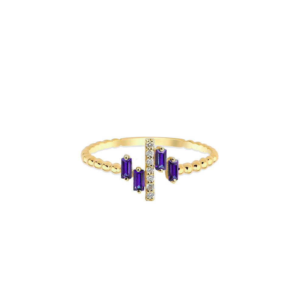 Amethyst Diamond Ring / 14K Gold Baguette Ring