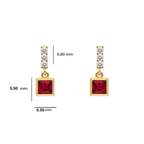 14K Gold Ruby Square Earrings