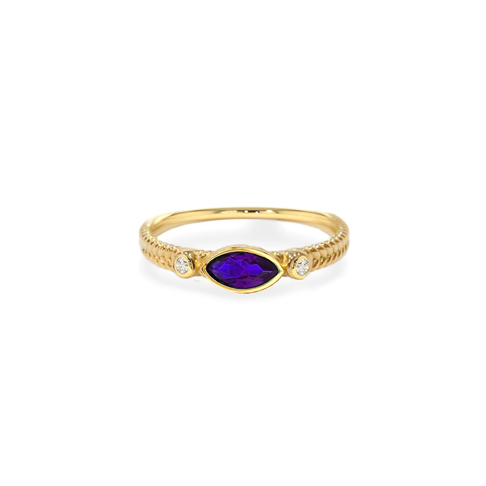 14K Gold Marquise Amethyst Ring