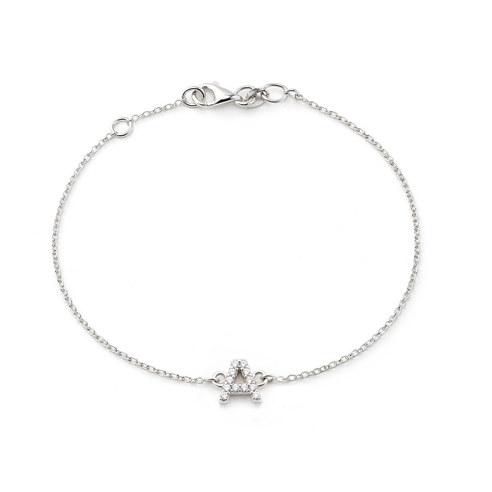 14K Gold Letter Bracelet / Initial A Diamond Bracelet
