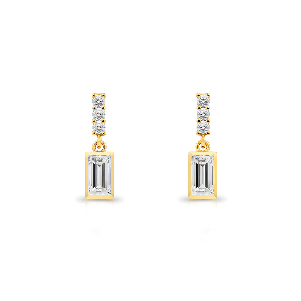 14K Gold White Sapphire Baguette Earrings