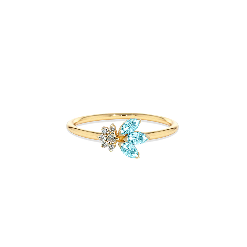 14K Gold Aquamarine Leaf Ring / Diamond Ring