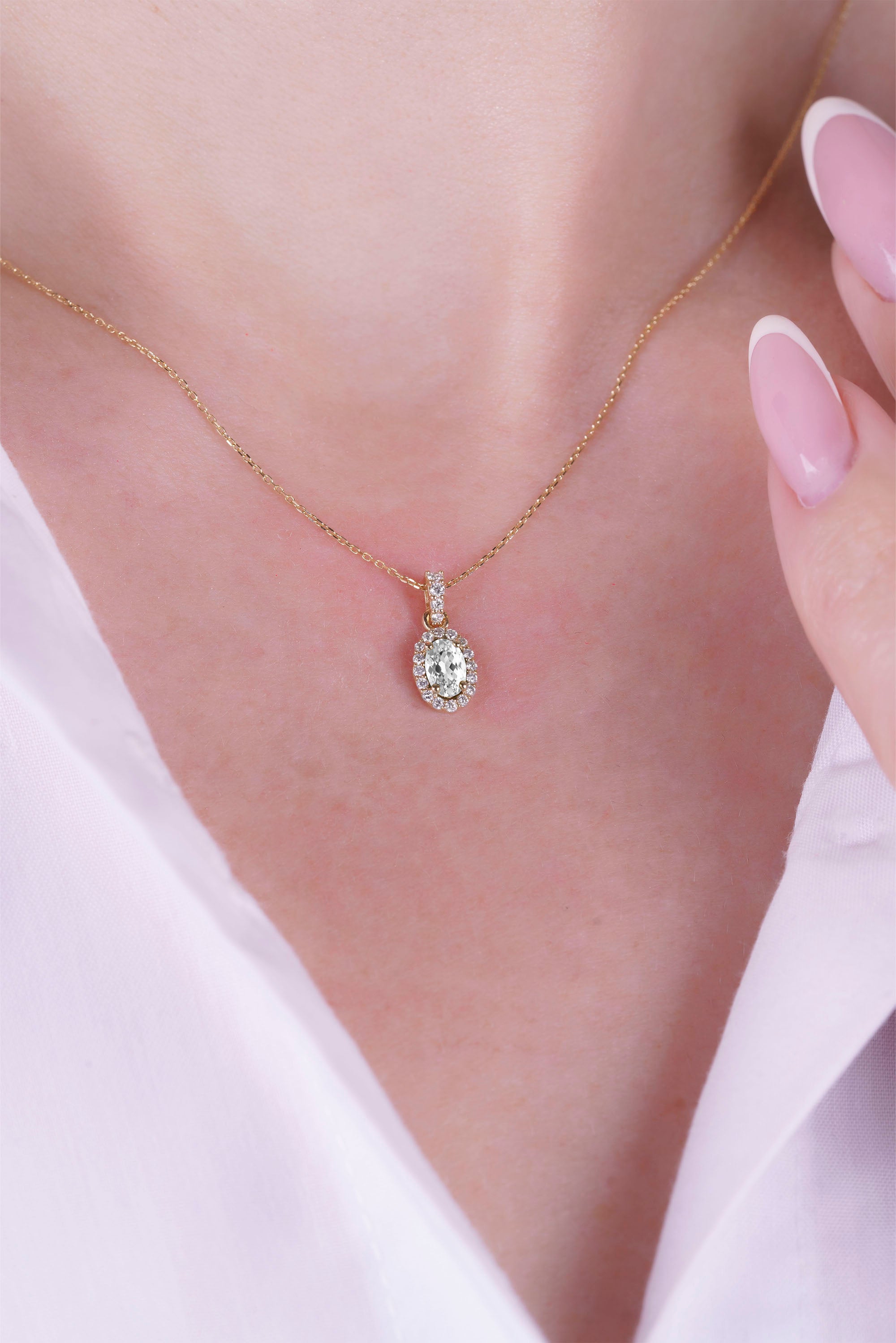 14K Gold White Sapphire Necklace, Dainty Diamond Necklace