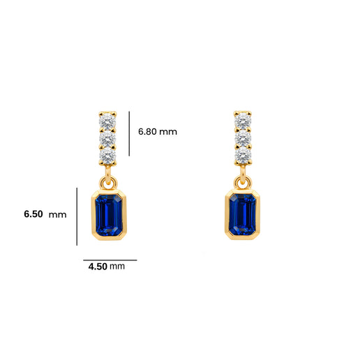 14K Gold Blue Sapphire Rectangular Earrings