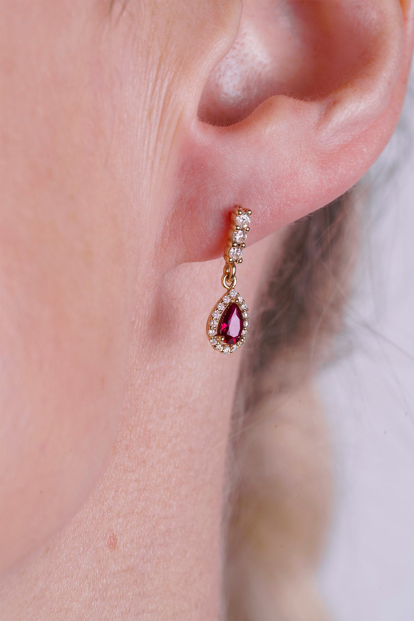 14K Gold Ruby Pear Cut Earrings
