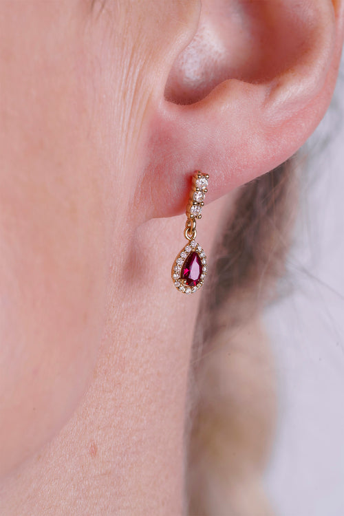 14K Gold Ruby Pear Cut Earrings