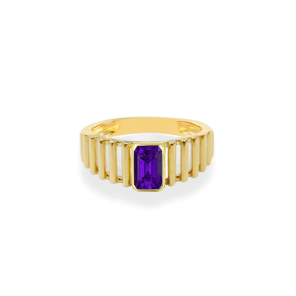 14K Gold Amethyst Rectangular Ring