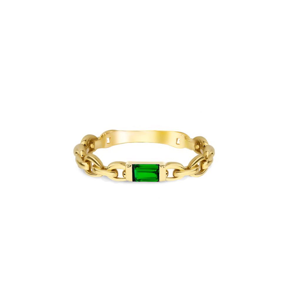14K Gold Emerald Chain Ring / Emerald Wedding Ring