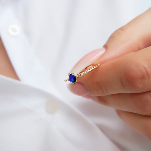 14K Gold Princess Cut Diamond Sapphire Ring