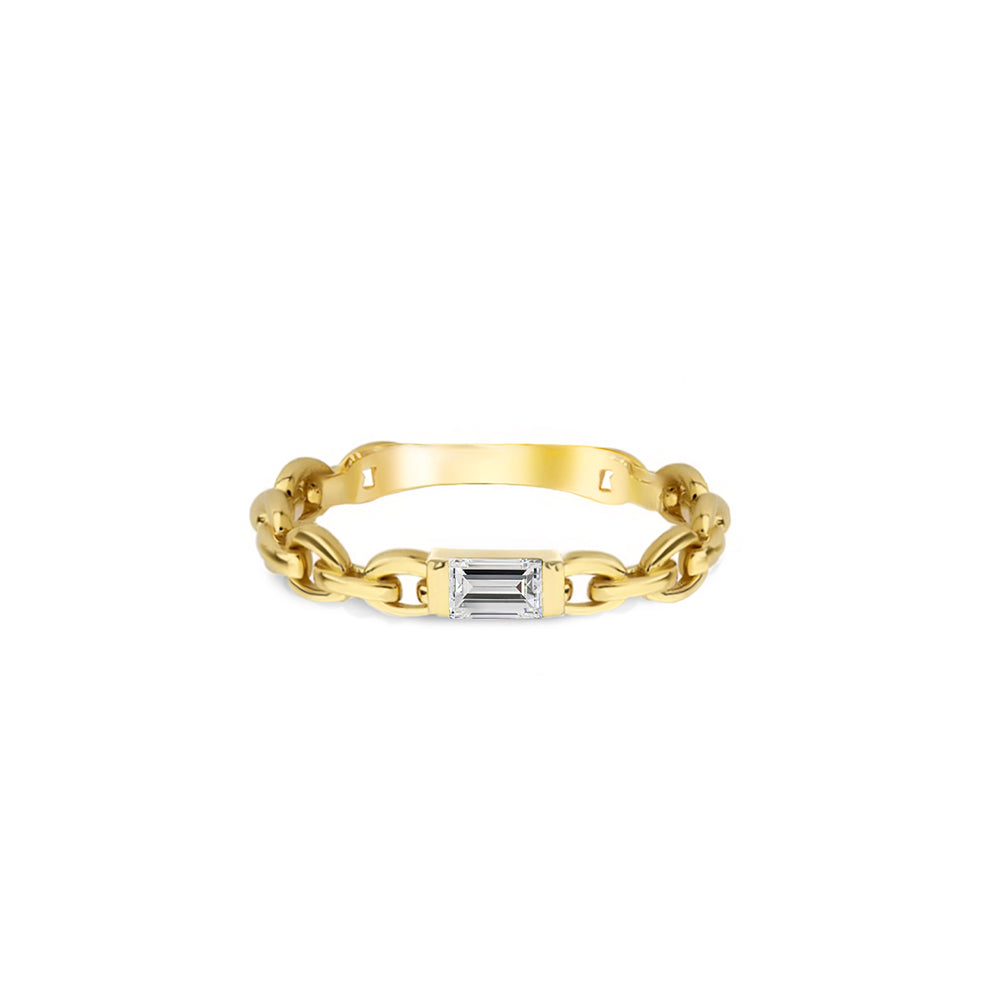 14K Gold White Sapphire Chain Ring