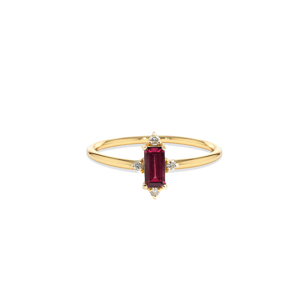 14K Gold Diamond Baguette Ruby Ring / Anniversary Gift