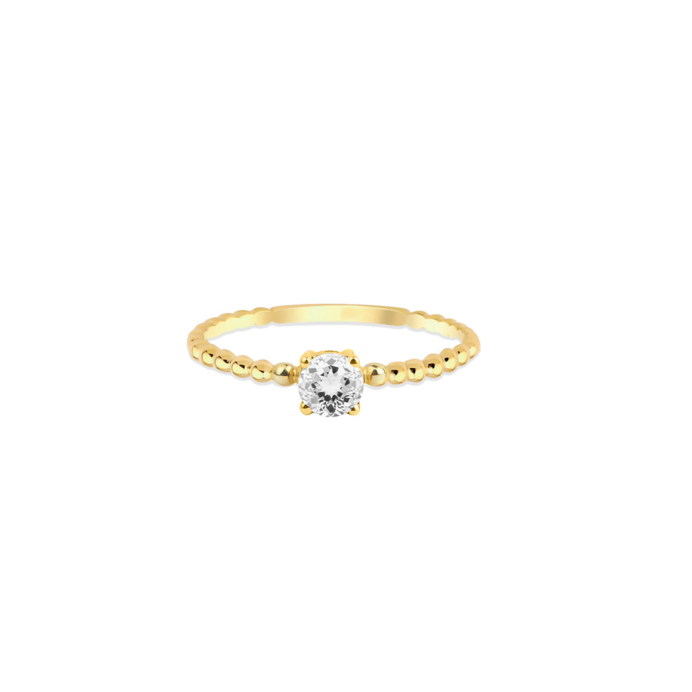 14K Gold Round White Sapphire Ring